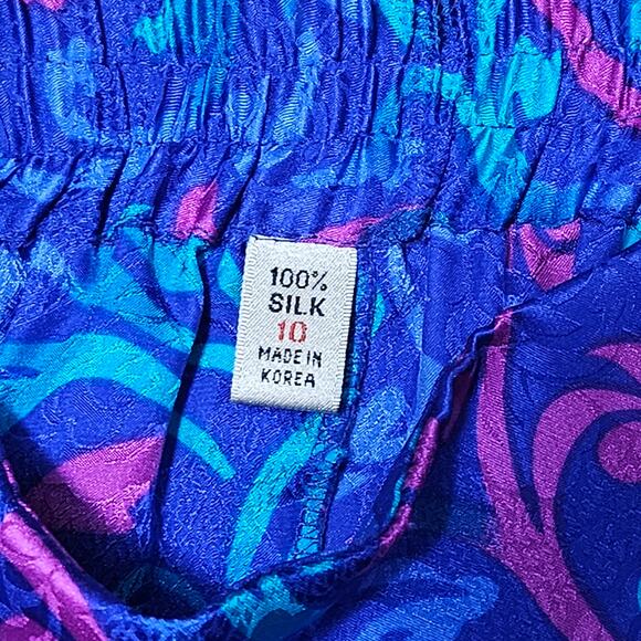 Vtg Floral Silk Skirt Size 10 Purple Classic 90s Straight Midi Baroque Whimsy - Picture 7 of 9